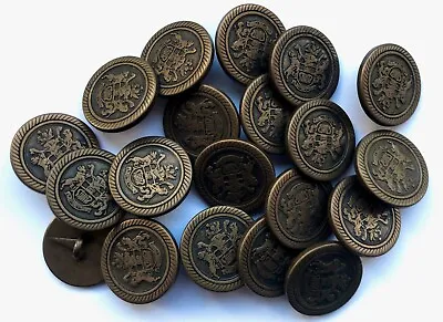 18mm 23mm Antique Brass Metal Coat Of Arms Military Shank Buttons Button MB130 X • £2.69