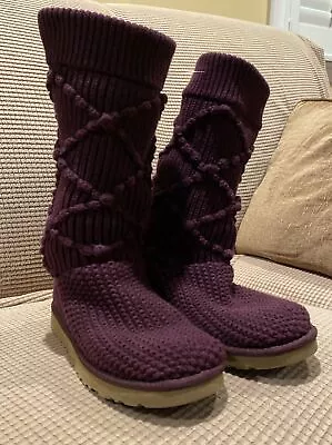 UGG Burgundy Classic Argyle Knit Sweater Tall Boots~Size 7 Authentic~ • $40