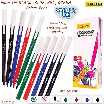 FELT TIP PEN Fine Fibre SINGLE Colour BLACK BLUE RED GREEN Pens Draw Sketch Mark • £4.49