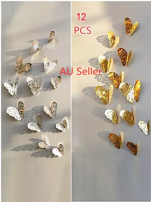 $4.99 • Buy 12Pcs 3D DIY Wall Decal Stickers Butterfly Home Room Art Decor Decorations AU
