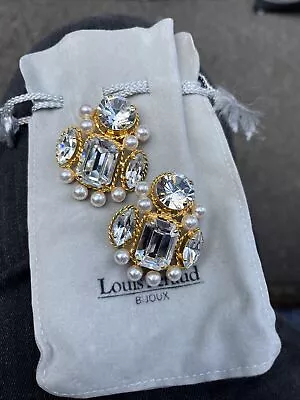 Vintage Louis Feraud Bijoux Clip On Earrings Gold Tone With Clear Rhinestones  • £35
