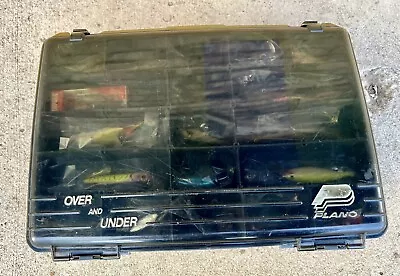 FULL! Vintage Plano 1257 Over & Under Tackle Box W/ Crankbaits Jigs Worms Line + • $149.50