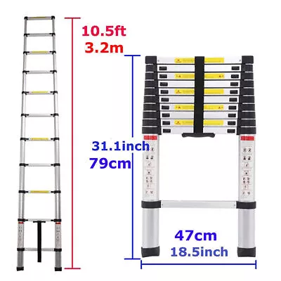 8.5-20.3FT Folding Extenable Ladder Telescopic Multi-Purpose Aluminium Ladders • $88.84