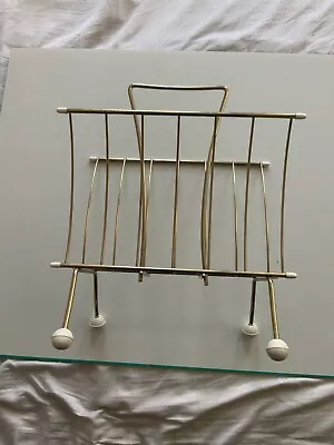 Retro/Vintage Magazine Rack In Gold Chrome And Cream Finish Plastic Ball Feet. • £45