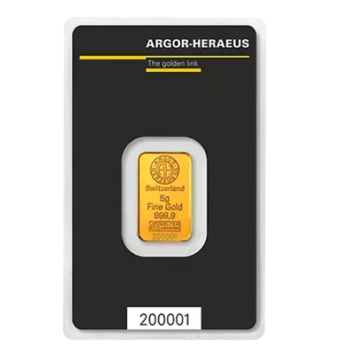 5 Gram Gold Bar Argor Heraeus Gold Bar 999.9 Fine In Assay Card • $459.43