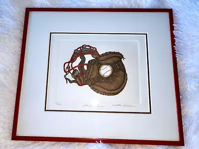 Martha Hinson STRIKE THREE Framed Baseball Print Signed & Numbered Catchers Mitt • $54.40