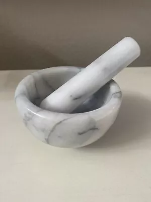 Mortar And Pestle Stone Marble Set White Pestal Natural Spice Herb Pill Grinder • $17.99