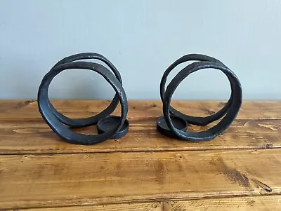 POTTERY BARN Set Of 2 Iron Style Candle Holders Circular Circle Votive Tea Light • $45