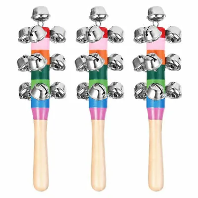 Wooden Hand Sleigh Bells Ringbell Nickel Plated Jingle Bells Baby Musical Toys • £4.79