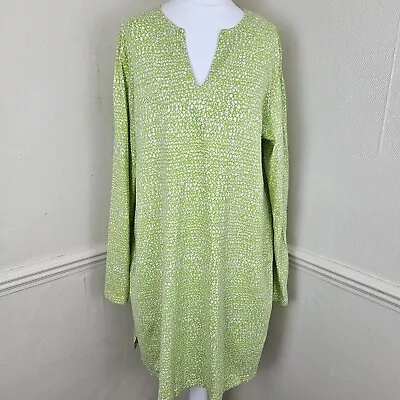 Marimekko Green White Scribble Print Tunic Top Shirt Long Sleeve Cotton Size XL • $31.11