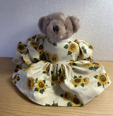 Jointed Brown Craft Bear Plush With Sunflower Dress Stuffed Animal Toy 12.5” • $13.49
