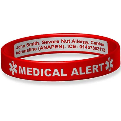 Medical Alert Engraveable Silicone ID Wristband - Inside Of Band Engraved  • £15.22