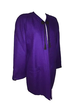 Caroline Charles Sz 14 Deep Purple Wool Collarless Classic Long Jacket  • £20