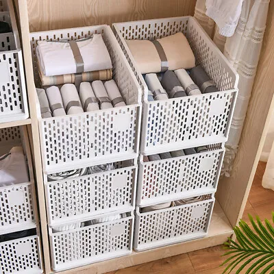 £11.94 • Buy Stackable Folding Wardrobe Organiser Shelf Rack Pantry Closet Storage Box Drawer