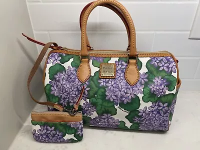 Dooney & Bourke Purple Floral Hydrangea Barrel Handle Bag • $158