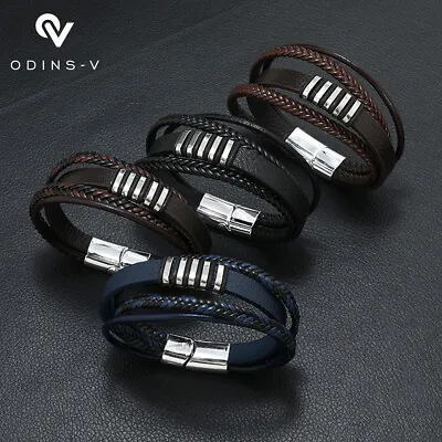 Mens Braided Fashion Bracelets PU Leather Bracelet Bangle Wrap Wristband UK • £5.49