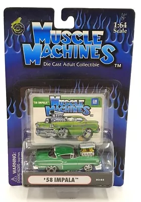 Muscle Machines 1/64 Scale Diecast 71161 03-03 - 1958 Chevy Impala - Green • $53.89