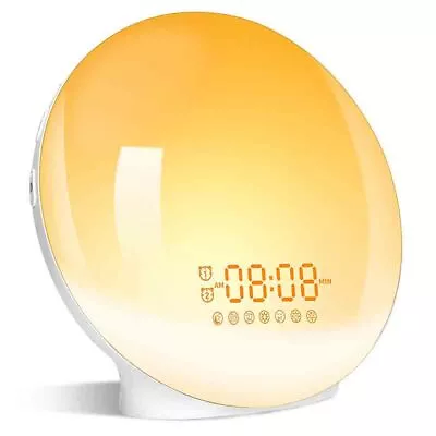 LED Wake-up Light Sunrise Alarm Clock Radio Bedside Sounds Night Lamp 7 Colors • $51.99