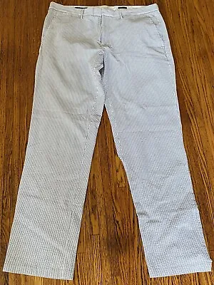 J Crew Men’s Classic Seersucker Cotton Pants White Gray  Size 36x34 Flat Front • $26.99