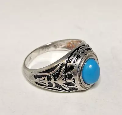 925 Sterling Silver Vintage Ring Turquoise Fayrouz Agate Stone Handmade Size 12 • $60