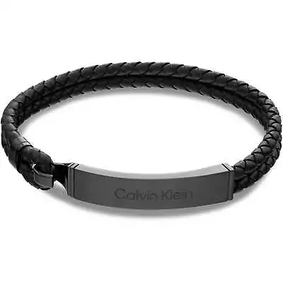 CK CALVIN KLEIN Mens Bracelet ICONIC 35000406 Leather Black • £67.86