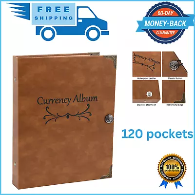 120 Pockets Currency Album Paper Money Banknote Collection Book Bills Holder NEW • $35.90