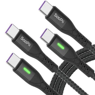 $17.86 • Buy Soopii USB C To USB C Cable 60W, 2Pack 6.6FT Type C Cable With Smart LED Indicat