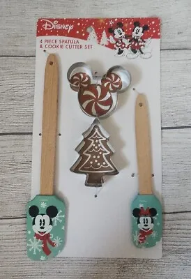 NEW Disney Mickey Minnie Mouse Christmas 4 Piece Set  Spatula Cookie Cutter Set • £14.17