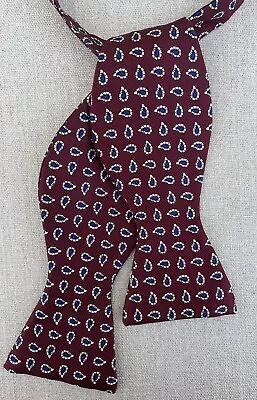 Vintage Robert Talbott Silk Bow Tie Maroon Blue Ivory Paisley Self-Tie 3.25  • $26