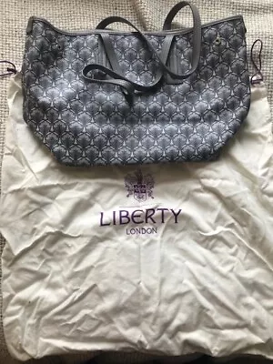 Liberty London Little Marlborough Tote Bag Grey White And Navy • £275