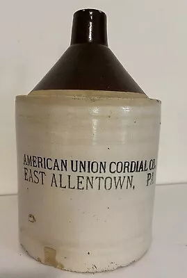 Vintage American Union Cordial Co East Allentown PA  Stoneware Gallon Jug Handle • $118