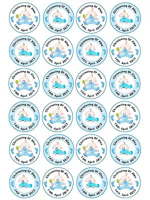 24 X Personalised Christening Baptism Baby Shower Boy Cake Cupcake Toppers • £3.70