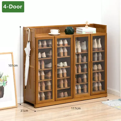 $189.95 • Buy Wooden Bamboo Clear Door Shoe Cabinet Shoe Shelf Rack Cupboard Pantry Bookcase