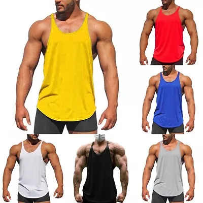 Grey Sleeveless Vest For Men Muscle Crew Neck Tank Tops Gym Undershirt • £11.82