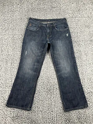 Mark Ecko Cut & Sew Jeans Men's 38x32 Blue Boot Distressed Flap Pockets Whiskers • $38.88