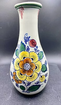 Vintage Delft Polychrome Hand-painted Vase Bols Holland - 8” Floral MCM 1970s • $18