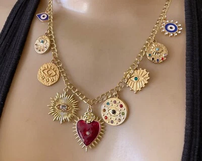 $26 • Buy Evil Eye Necklace Protection Rhinestone 7 Charm Pendants Talisman Jewelry