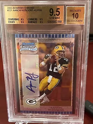 Jersey# 2005 Bowman Chrome Aaron Rodgers Auto 12/199 Rc Bgs 9.5 10 New York Jets • $19000