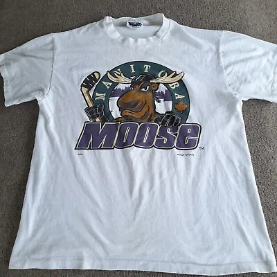 Vintage Manitoba Moose Shirt IHL Hockey Apparel Canada Defunct 01 Single Stitch • $68.06