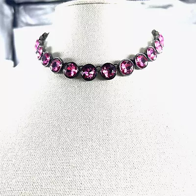 White House Black Market WHBM Collar Necklace Choker Pink Rhinestones Gunmetal • $19.90