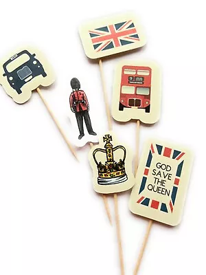 12 Jubilee 2022 Cupcake Toppers Cake Decorations Party - Crown Union Jack Taxi • £4.25