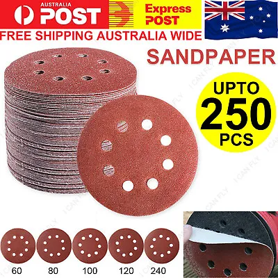 $22.95 • Buy 125/250x Sanding Disc Sandpaper 60-240 Grit Pads 125mm Hook&Loop 8 Hole DF