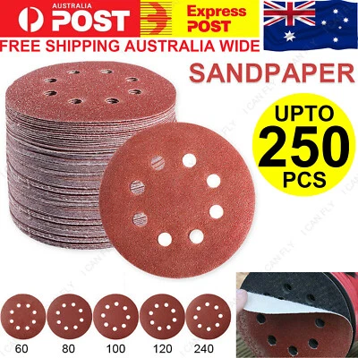 125/250x Sanding Disc Sandpaper 60-240 Grit Pads 125mm Hook&Loop 8 Hole DF • $19.95