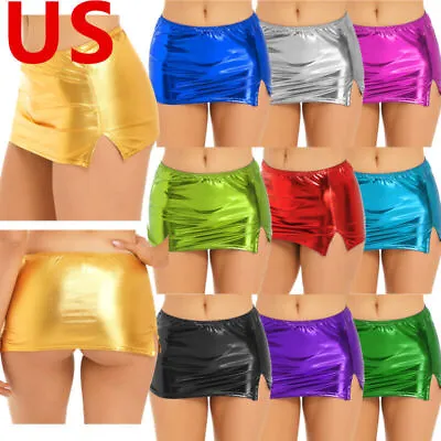 US Women's Pencil Skirt Shiny Patent Leather Wet Look Clubwear Pole Dance Split • $5.57