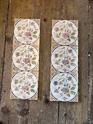 Original English Victorian Tiles Set Of 6 Fireplace / Wash Stand Floral Design • £45