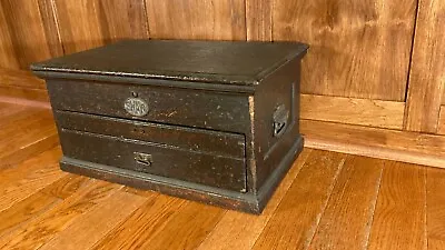 Rare Antique Machinists Wood Oak Tool Box Chest Cabinet Drawers 1800s Shaw Tag • $450