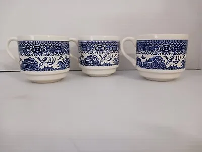 Vintage BLUE WILLOW Lot Of 3 Stacking Cups Marked USA • $12.95