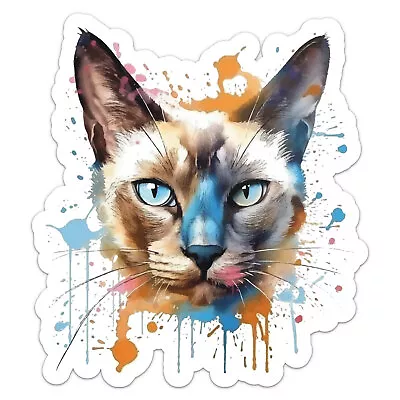 Colorful Siamese Cat Sticker Vinyl Car Bumper Decal • $4.24