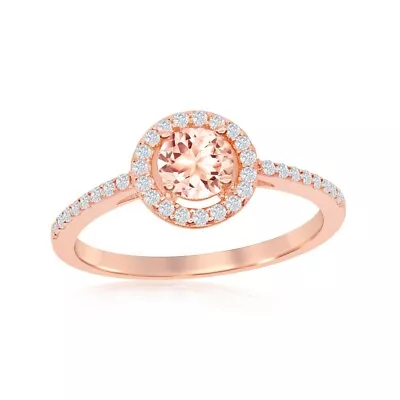 Silver 5mm Morganite CZ With White CZ Border Ring - Rose Gold Plated • $43