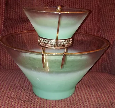 Vintage Mid Century MCM Frosted Green Glass Chip & Dip Bowls 3 Piece Set • $67.99